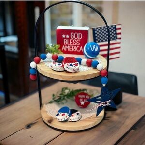 ⤵️🆕 Patriotic handmade Wood Bead Garland | Farmhouse garland | 4th of July